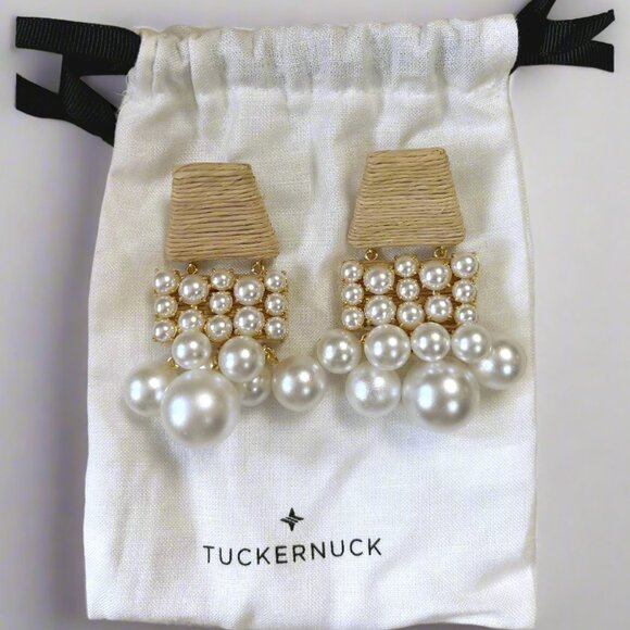 Tuckernuck pearl and raffia Olivia earrings, NEW IN BAG! - Picture 1 of 2